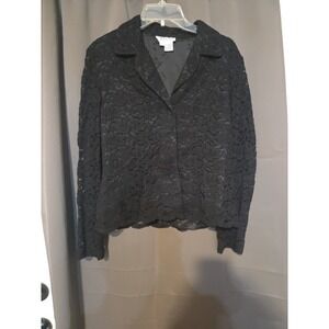 Allison Taylor Black Lace Top, Long Sleeve Button Down, Women's Size 8,‎ Goth